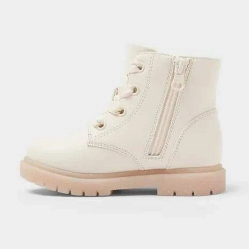 Baby Girl Amaya Lace-Up Combat Boots by Cat & Jack Ivory Size 7 New With Tags